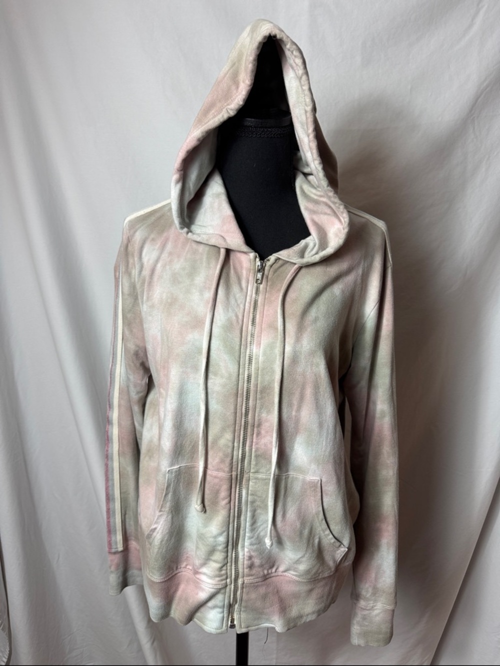 Johnny Was Calme Pastel Tie-Dye Zip Hoodie in Pink and Gray